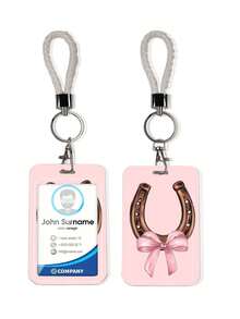 1pc ABS Bow & Horseshoe Pattern Fashion Personalized Cartoon Pull-Push Card Clip Keychain Bag Pendant, Student Wristband Card Clip, Women Student Card Clip, ID Bus Protection Case, Student Campus Card Protection Case - Rectangle - View 6