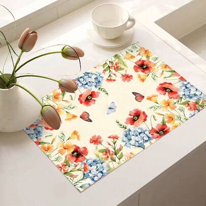 1pc Spring/Summer Series, Colorful Floral, Hummingbird And Various Wild Flower Plant, Fairy Pattern Printed Coffee Bar Mat, Drainage Mat, Silicone Drainage Mat For Coffee Machine, Rubber Drainage Mat, Super Absorbent And Wear-Resistant Dish Drying Mat, For Countertop, Restaurant, Kitchen Table Decor, Home Kitchen Supplies, Tabletop Decoration