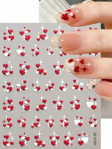 2Sheets 3D Valentine' S Day Heart Nail Art Sticker,2pcs Red White Cross Stars Self-Adhesive Nail Decals,Res Love 3D Women DIY Y2K Kawaii Heart Nail Stickers - Multicolor - View 7