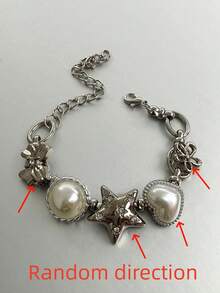 1pc Fashionable Retro Personalized Y2K Hip-Hop Star Heart Star Bow Tie Chain Bracelet, Versatile For Women To Wear In Summer, Festivals, Parties, Beach, Prom - Multicolor - View 2