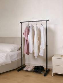 1pc Freestanding Clothes Hanger Rack, Indoor Bedroom Wardrobe Hanging Rod, Portable Balcony Drying Clothes Rack - Black - View 6