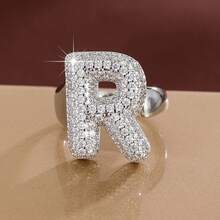 1pc English Letter Design Cubic Zirconia Inlaid Adjustable Open Ring For Women - Multicolor - View 29