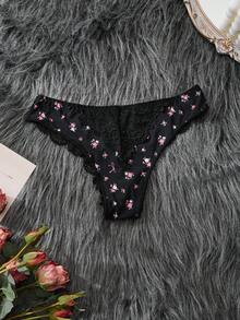 2pcs Ladies Panties Ladies All Season Triangle Panties , Lace Panties Romantic Black Sexy Cute Pattern Black Panties , Comfortable Lace , Soft Lace Butterfly Print Design Black Lace Triangle Panties - Multicolor - View 4