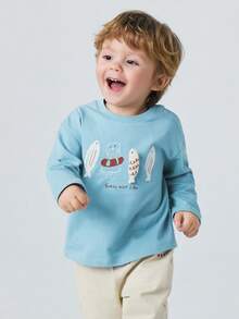 mini bala Baby Boys Long Sleeve T-Shirt, Pure Cotton Soft Touch, Nautical College Style, Durable Casual Top For Spring 2026 - Ice Blue - View 3