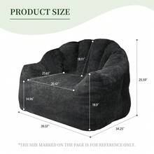 Bear Paw-Shaped Beanbag, Memory Foam Sofa, Ergonomic Design, With Removable And Washable, Soft And Comfortable Flannel Cover, Suitable As A Reading Chair In The Bedroom Or Student Dormitory - 黑色 - 查看 3