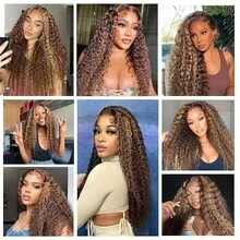 VIOLLY 24 Inch Free Part Piano Brown Ombre Highlight Honey Blonde Long Afro Curly Wig With Baby Hair 200 High-Density Ear To Ear 13x6 HD Transparent Lace Wigs Elegant Afro Kinky Style Versatile Design Human Blended Heat Resistant Fiber Synthetic Hair Wig Gift Ideas For Women - SP4/27 - View 11
