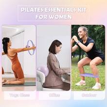 Pilates Essentials Kit For Women, 13.5\ Pilates Ring And Ball Set With Resistance Bands For Home Workouts, Portable Pilates Kit With Bag & Training Poster For Full Body Exercise - Purple - 查看 7