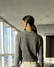 WOMEN'S LONG SLEEVE KNITTING BLOUSE WINTER BASIC ROUND NECK SWEATSHIRT - Camel - Ver 2