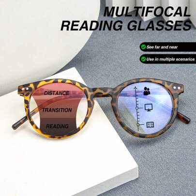 1pc Vintage Round Frame Multifocal Reading Glasses, Bifocal Progressive Lens, Matte Frame Design Classic Color, High-Quality Spring Temples Comfortable Wear, Fashionable Retro Unisex Multifocal Readers