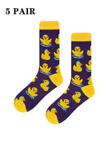 1 Pair Men's Mid-Calf Socks With Cute Duck Swimming Pattern, Spring/Summer - Purple - View 11