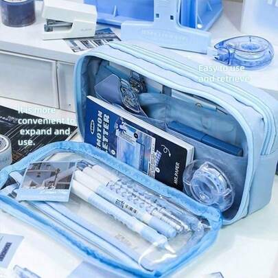 Hộp bút trong suốt cỡ lớn - Hộp đựng văn phòng phẩm trong suốt dung tích lớn - Túi đựng văn phòng phẩm nhiều lớp, có thể chứa bút bi, bút dạ và dụng cụ vẽ - Thiết kế unisex, phù hợp cho học sinh và người đi làm - Món quà tựu trường hoàn hảo và vật dụng cần thiết cho văn phòng.