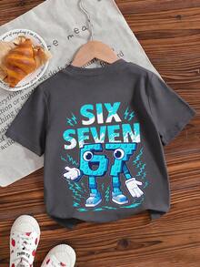 Young Boy Casual Graphic Print Crew Neck Short Sleeve T-Shirt, Summer Top - Dark Grey - View 5