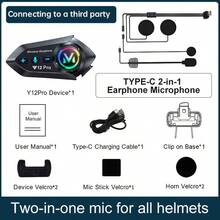 Auricular de intercomunicador para casco de motocicleta Y12 Pro, Bluetooth 5.4 inalámbrico, efectos de iluminación RGB, resistente al agua IPX6, indicador de intercomunicador incorporado, compatible con intercomunicación entre marcas, alcance de intercomunicación de hasta 500 m, compatible con cascos de media cara y de cara completa, batería de alta capacidad, admite intercomunicación y reproducción de música simultánea, compatible con asistente de voz AI, se conecta a dos teléfonos simultáneamente - Y12 PRO (Intercomunicador de 500 m) - Ver 10