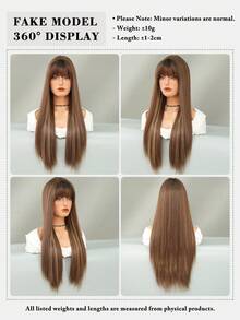 7JHH WIGS 26英寸长直发蜜棕色假发，女士款 - 蓬松直发假发，带刘海，优质耐热合成纤维假发，适合角色扮演、派对、万圣节服装等场合。 - 挑染棕色 - 查看 7