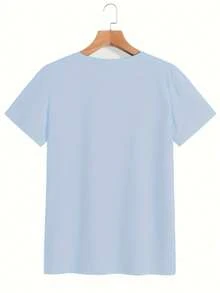 Valentine's Day European And American Spring Summer Women's Clothing Small Daisy Print Casual T-Shirt Loose And Comfortable Summer Tops White Top - 淺藍色 - 查看 2