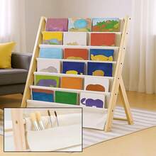 7 Tier Fabric Bookshelf With Deep Pockets Wood Frame Standing Book Rack Space Saving Display Storage For Books Magazines Albums Home And Office Organiser - 75*31*79CM - View 11
