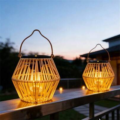 2pcs Solar Warm Light Vine Lantern, Vine Weaving Lighting, Bohemian Style Vine Weaving Pendant Lamp, Decorative For Garden, Courtyard, Lawn, Valentine'S Day, Wedding, Outdoor Hanging Weaving Lantern