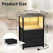Tomnk 1 pieza Mesa de noche con estación de carga, mesa de noche LED con puertos USB y enchufes, 2 cajones de almacenamiento de tela con acabado de PU, mesa auxiliar para dormitorio, sala de estar, negro/blanco - Tipo de Enchufe B USA (110-127V) - Ver 9