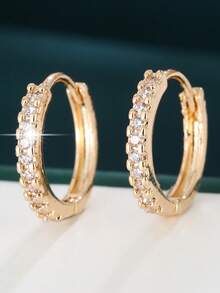 1 Pair Women's Earrings, Round Micro-Inlaid Synthetic Zirconia Stud Earrings, Versatile Daily Wear Earrings, Women Accessories - Earrings - View 8