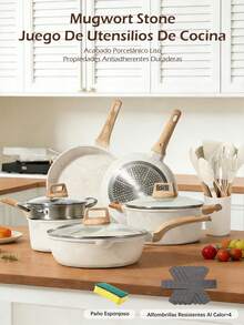 Juego de ollas antiadherentes de 9 piezas. Libre de PFAS, PFOA, plomo y cadmio. Ligero, de calentamiento rápido y uniforme, fácil de limpiar, ultrarresistente, Versátiles ollas de granito aptas para todo tipo de cocinas, incluyendo inducción, gas, eléctricas y vitrocerámica. - Albaricoque - Ver 2