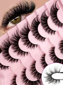 7 pares de pestañas postizas de ojos de gato de estilo mink falso, rizadas, con alas, naturales y realistas con extremos desordenados que alargan y engrosecen los ojos. Pestañas postizas suaves y falsas. - Pestañas Ojos de Gato - Ver 2