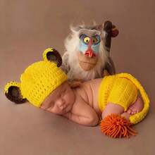 新生儿摄影道具套装，钩针编织狮子服装套装，适合婴儿摄影，男女宝宝通用婴儿服装道具 - 彩色 - 查看 11
