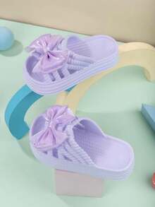 Girls' Sandals New Arrival Fashion Cute Bow Princess Shoes Versatile Comfortable Beach Slippers - Mauve Purple - View 6