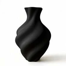 ORIZZONTE Vase décoratif moderne aux lignes ondulées en spirale – Design sculptural minimaliste pour fleurs, fleurs artificielles et compositions florales – Idée cadeau pour la maison ou le bureau – 100 % fabriqué en Italie, expédié d'Italie - noir - Voir 4