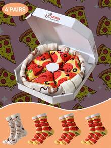 4双装多色中筒袜，男女通用情侣礼盒，柔软披萨图案趣味袜子，创意十足的食物灵感设计，舒适百搭，适合生日、情人节、复活节、斋月、约会、家庭聚会、派对、节日等场合，时尚独特，日常休闲穿着也十分合适。 - 彩色 - 查看 11