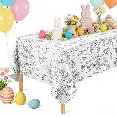1/3 Easter Animal Colouring Tablecloths, Teen Colouring Plastic Tablecloth, Large Colourable Tablecloth For Teen Parties, Suitable For Parties, Family, And Kindergarten Activities, 54*108 Inches