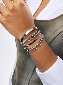 5 件/套波西米亚风格金手镯，串珠链多层手链，女士派对珠宝礼物 - 銀色 - 查看 7