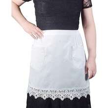 Women's Lace Apron With Pockets, Vintage Ruched Dress Style Cooking Apron For Kitchen, Waitress Uniform - White - View 2