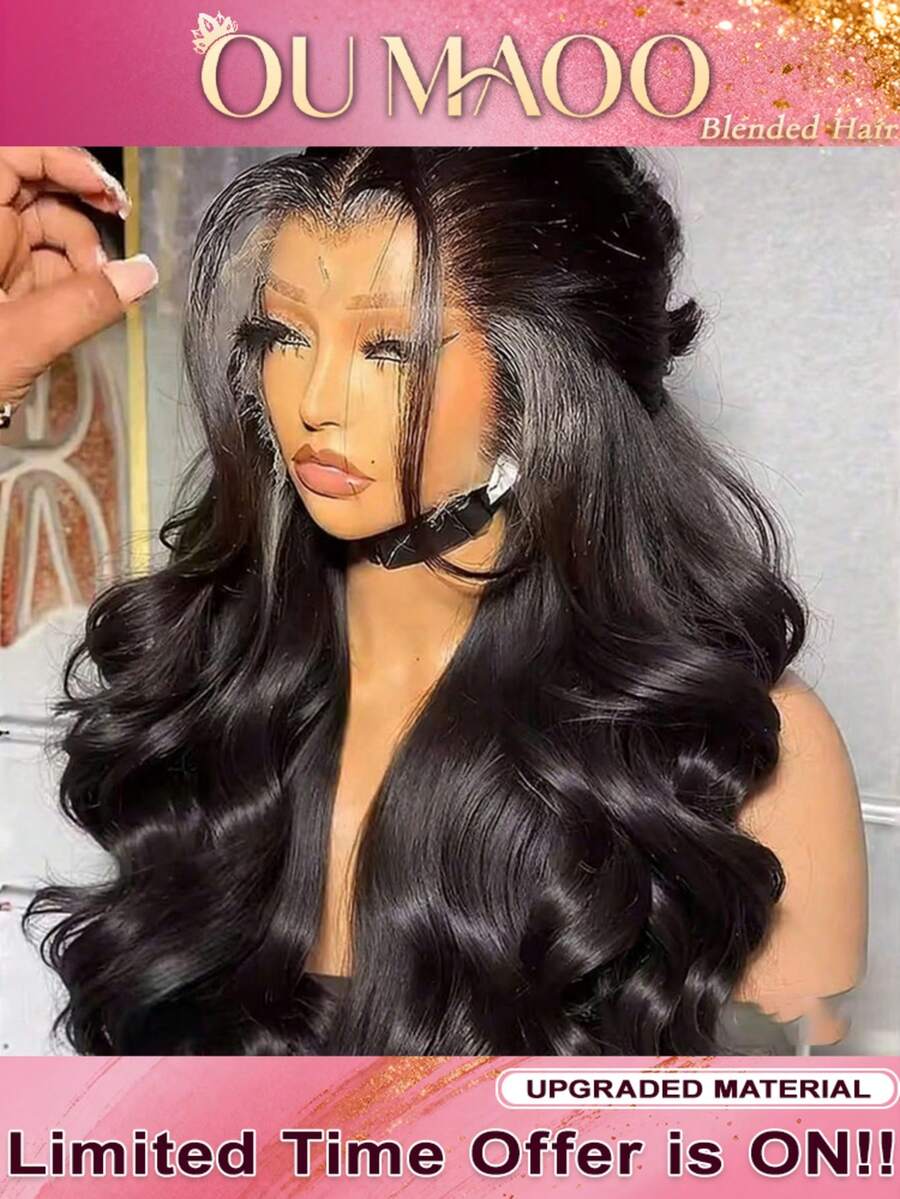 200% High Density Body Wave Lace Front Wigs Human Blended Hair -34 Inch Lace Front Wig Human Blended Hair13x4 5x5 13x6 HD Lace Front Human Blended Hair Glueless Wig For Women, Pre-Plucked With Baby Hair, No Glue & Ready To Wear - Natural & Black - View 1