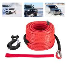 100ft X 3/8" Synthetic Winch Rope 23809LBS Breaking Strength Red Polyethylene Rope With Stainless Steel Hook - Red - View 3