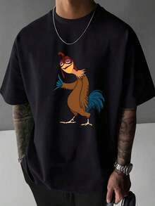 Camiseta de Manga Corta Oversized para Hombre - Ajuste Casual y Holgado - 180g de Algodón - Diseño de Patrón de - Transpirable, Absorbente de Sudor, Lavable aáquina - Regalo Perfecto - Negro - Ver 6