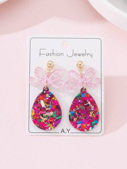 1 Pair Easter Shiny Bow Tie Egg Design Fashion Jewelry Earrings For Women, Perfect Gift For Holiday Party