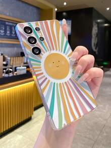 1pc Sun Pattern Transparent TPU Soft Phone Case, Anti-Drop Anti-Scratch Anti-Fingerprint, Precise Camera Cutout, Compatible With Samsung, Apple, Nothing, Pixel, - Clear - View 2