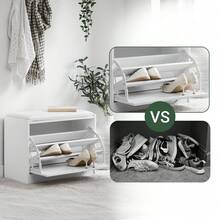 SoBuy FSR16-W, Hallway Shoe Bench Shoe Rack Shoe Cabinet With Flip-Drawer And Removable Seat Cushion, White, Depth: 30cm - White - View 4