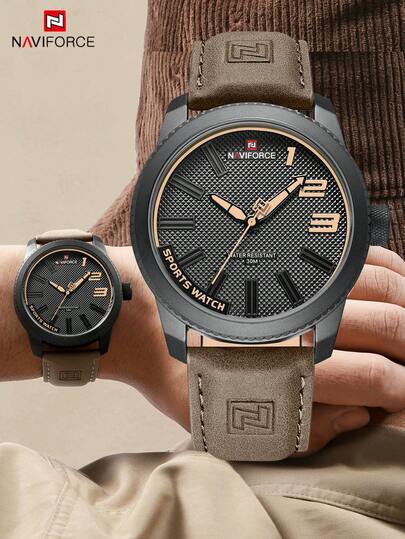  NAVIFORCE Popular Men's Wrist Watch, Military Sport Shock Resistant Waterproof Genuine Leather Watch, Men's Fashion Casual Wristwatch