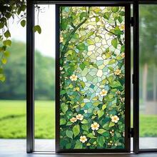 1/2片彩色玻璃窗膜，紫色紫藤和绿色植物静电吸附式隐私保护贴纸，无需胶水，适用于浴室卧室复古家居装饰，春季艺术贴纸 - 彩色 - 查看 8