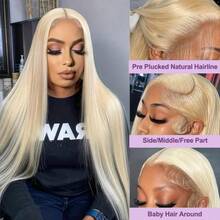 Bone Straight Lace Front Wig 8-34 In 13*4 HD Lace Front Wigs Human Blended Hair Wear And Go Wig Pre Plucked With Baby Hair Bleached Knots Virgin Hair Natural Hairline Glueless Easy-To-Wear For Women #1B Black Blended Hair - S613 - View 3