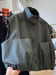 European Style High-End Stand Collar Short Utility Vest Jacket For Women, Layerable Chic Top For Spring & Autumn - Grey - View 7