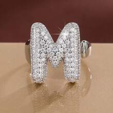 1pc English Letter Design Cubic Zirconia Inlaid Adjustable Open Ring For Women - Multicolor - View 53