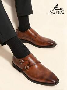 复古设计师男士孟克带尖头一脚蹬乐福鞋，优雅绅士正装鞋，适合中年人、年轻人、学生、返校、毕业典礼、办公室、商务、派对、婚礼、新郎、春夏秋季、大码 - 棕色 - 查看 9