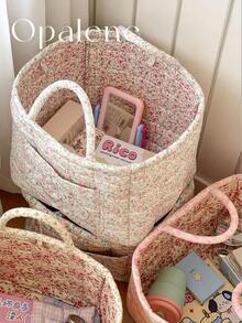 Floral Print Quilted Storage Basket Laundry Basket Large Capacity Portable Storage Bag Foldable Snack Basket With Handle For Women And Girls Cosmetic Storage Basket Toy Storage Basket Multifunctional Home Decor Livingroom Bedroom Decor Bathroom Decor Ditsy Floral Fabric Laundry Basket, Large Square Handheld Soft Rustic Chic Dirty Clothes Storage Bin, Daily Home Essentials For Women, Suitable For All Seasons Bedroom Closet Organization And Storage Bag For School School Accessories School Stuff - Nhiều màu - Xem 2
