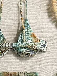 2026 European And American Women's Sexy Retro Leopard Print Bikini With Steel Support 3 PiecesSwimsuit Vacation - Multicolor - View 4