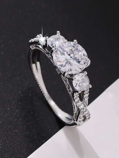 1 pieza Anillo de compromiso elegante, anillo de boda y aniversario lujoso para damas, anillo de promesa eterna, regalo del Día de San Valentín, joyería para todas las estaciones