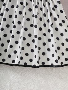 女童波点连衣裙，泡泡袖蝴蝶结装饰，甜美休闲风，适合春秋季穿着 - 白色 - 查看 5