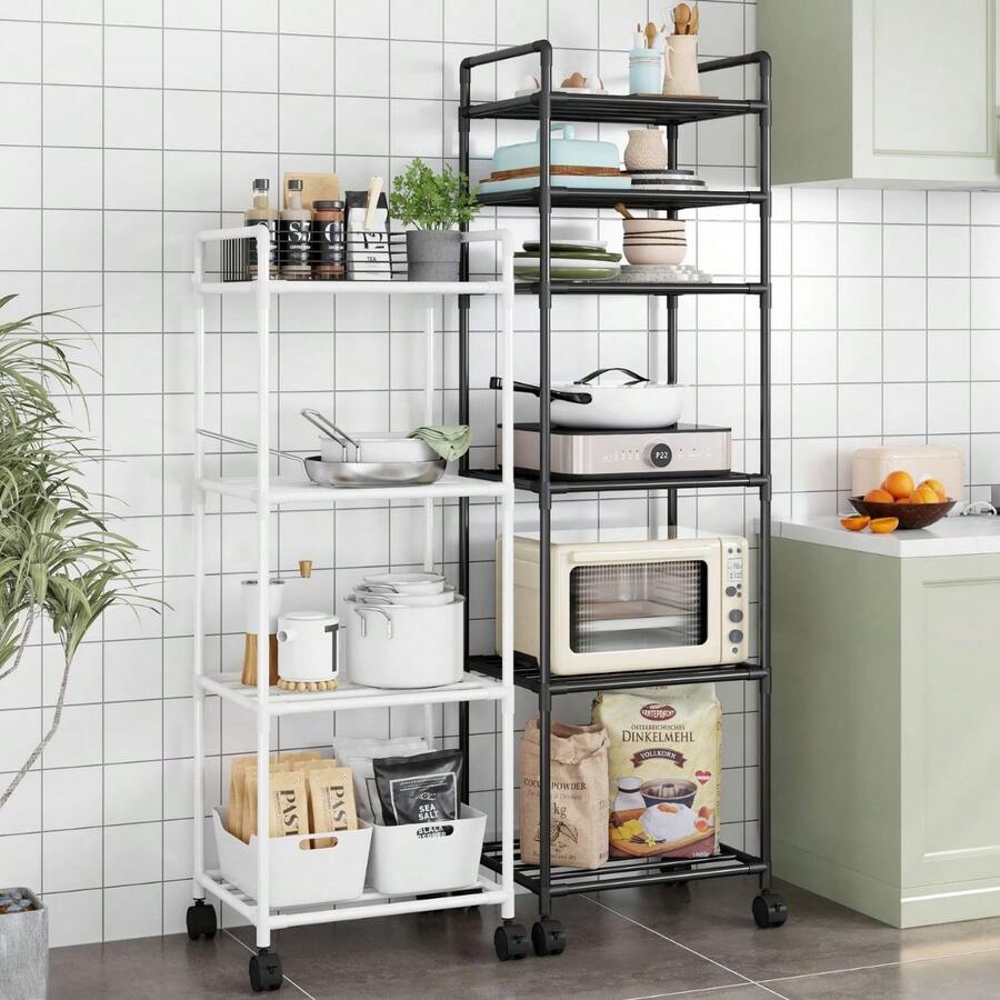 1pc Easy-To-Assemble Multi-Tier Storage Rack - Versatile Organizer For Kitchen Appliances, Bathroom Essentials & Dorm Bookshelf With Built-In Microwave Stand, No Metal Frame, Kitchen Storage Rack