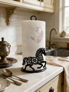 2026 Jahr des Pferdes Küchenrollenhalter - 26cm*12,5cm dekorativer Metallständer, modernes Silhouetten-Design geeignet für die Theke, funktionale und festliche Heimdekoration - Schwarz - Übersicht 13